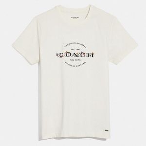 Coach Floral Embroidered Logo Rosecloud T Shirt